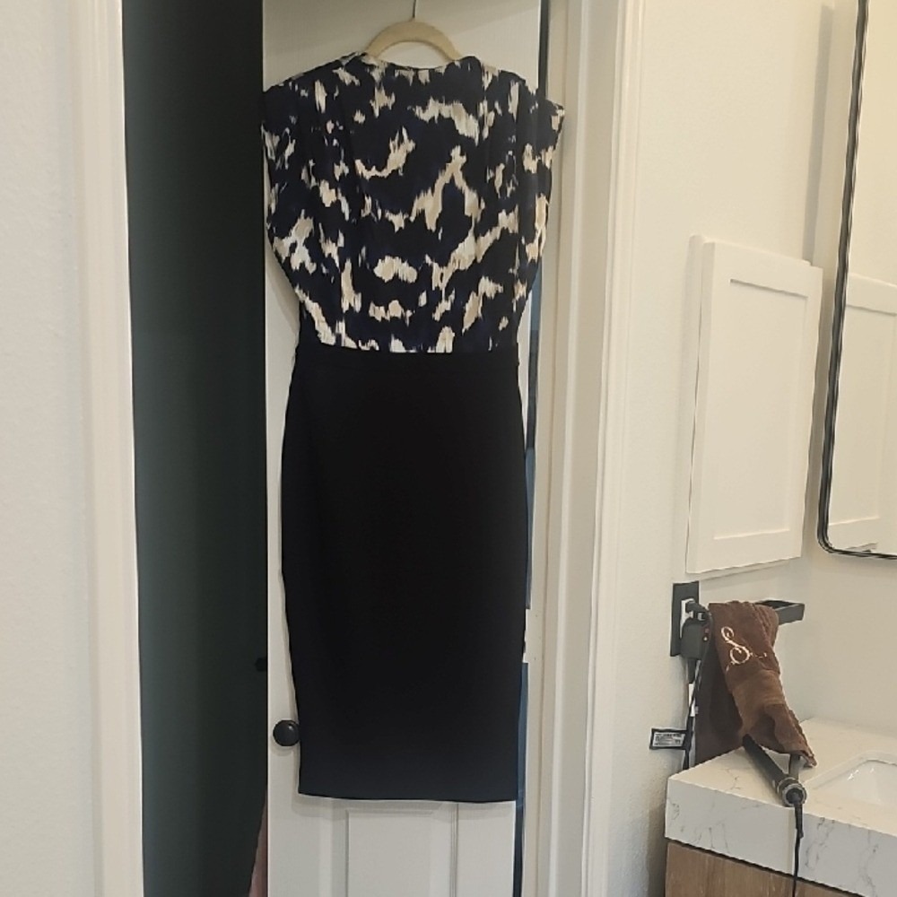 Tahari‎ ASL Abstract Sound Wave Print Sheath Dress Blue Black TD203002 Size S